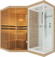 Трехместная угловая финская сауна Luxury из кедра с Душевой кабиной