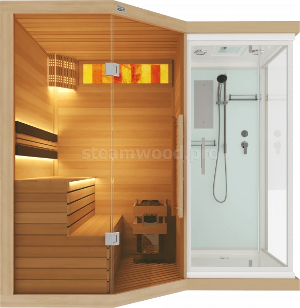 Двухместная угловая финская сауна  Luxury из кедра с Душевой кабиной